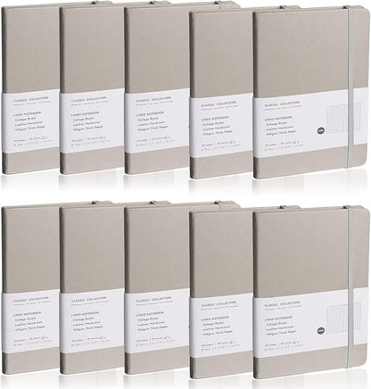 Lined Journal Notebook, 10Pack(Grey), 160 Pages, Medium 5.7 inches x 8 inches - 100 gsm Thick Paper, Hardcover