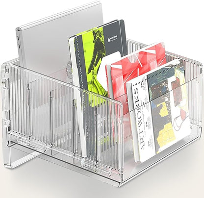 Clear Acrylic Magazine File Holder, Acrylic Desk Organizer for Office Organization and Storage with 5 Vertical Compartments