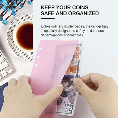 A6 Binder Pockets with No Zipper, Koqye Blue 10 Pcs Plastic Zipless Budget Envelopes, Two Pockets Frosted Cash Envelopes Money Bag for Budgeting, Cash Stuffing (Pink-2set)