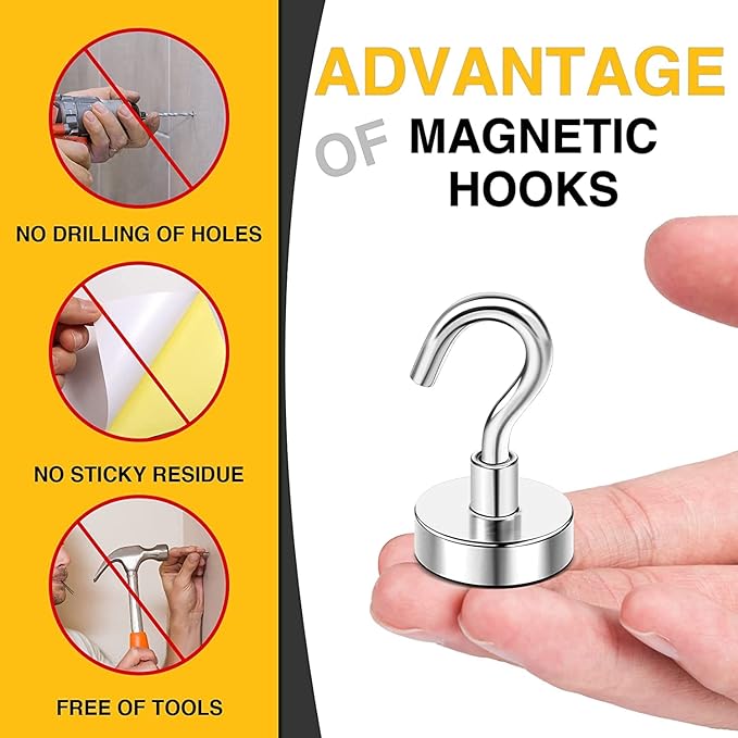 DIYMAG Magnetic Hooks, 30Lbs Strong Heavy Duty Cruise Magnet (75 Pack-Silver),Magnet S-Hooks for Classroom, Fridge, Hanging, Cabins, Grill, Kitchen, Garage, Workplace and Office etc