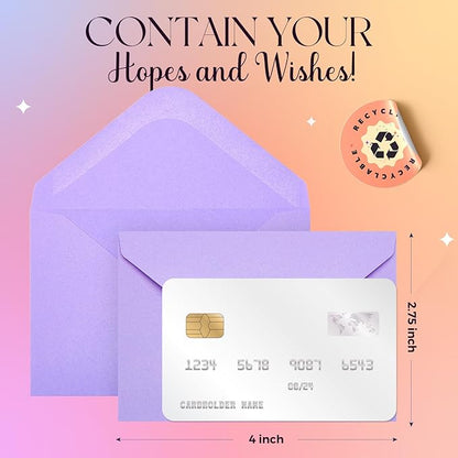 ACSTEP 50PACK Gift Card Envelopes Credit Card Size Mini Envelopes Colorful Tiny Pocket Envelopes For Business Card, Small Note Cards 10 Assorted Colors 4X2.75 Inches, Fit Credit Cards