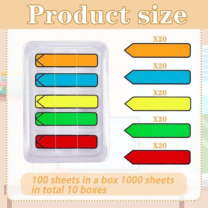 Teling 1000 Pcs Arrow Flags Arrow Tabs Flags Sign Here Tabs Arrow Stickers 5 Colors Sticky Flags Arrow Sticky Notes with Dispenser Easy to Post for Notary Books Paper