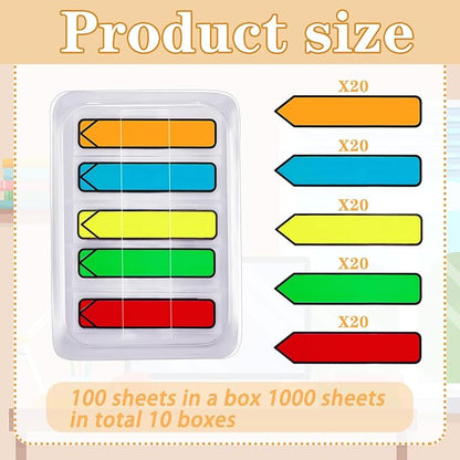 Teling 1000 Pcs Arrow Flags Arrow Tabs Flags Sign Here Tabs Arrow Stickers 5 Colors Sticky Flags Arrow Sticky Notes with Dispenser Easy to Post for Notary Books Paper