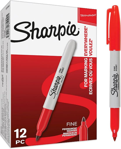 Sharpie Permanent Markers | Fine Point for Bold Details | Red Ink | 12 Marker Pens