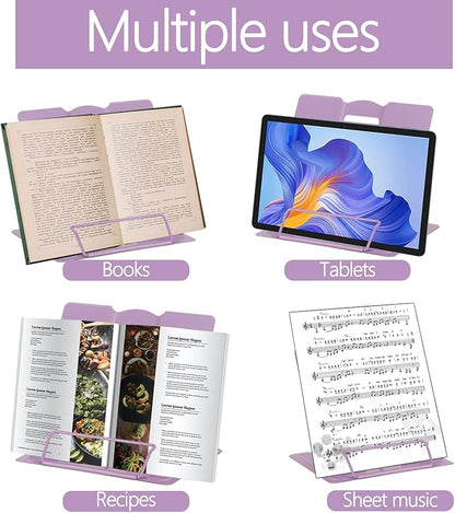 Metal Book Stand - Adjustable Book Holder for Reading (Full Purple)