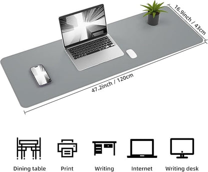 Leather Desk pad Protector,47" x 17" Large Desk mat with Natural Cork & PU Leather,Mouse pad,Non-Slip Office Desk Mat,Waterproof Desk Writing Pad for Office and Home (Light Gray)