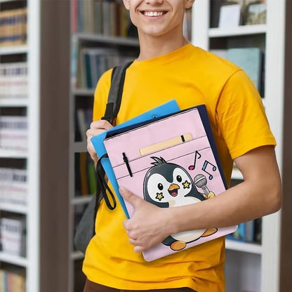 COEQINE Singing Penguin Book Covers for Paperbacks 9x11 Teens Girls Book Sleeves Pink Book Sleeves for Book Lovers Portable Chain Front Pocket