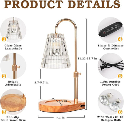 Candle Warmer Lamp with Timer, Glass Candle Lamp Warmer, Birthday Gifts for Women Mom Her, Dimmable Lamp Candle Warmer for Jar Candles, Adjustable Candle Light for Bedroom Decor, Living Room Decor