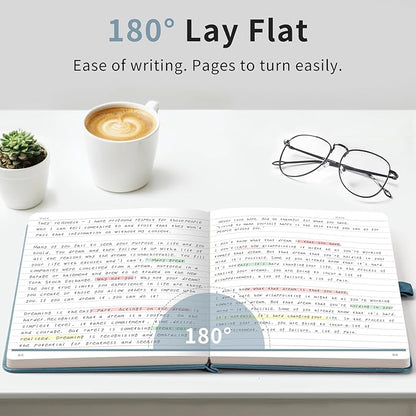 AHGXG Wide Ruled Notebook for School - Lined Journal for Women Men, 192 Numbered Pages, 100 GSM Thick Paper, A5 Hardcover Leather Notebook for Work, Writing, 5.7"×8.3" - Gray Blue