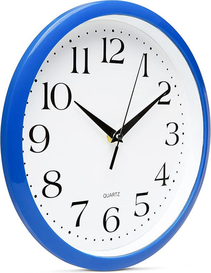 Bernhard Products 10 Inch Blue Quartz Analog Wall Clock - Silent, Easy to Read, Quality Construction, Simple Design, Lightweight, Easy to Hang, Battery Operated