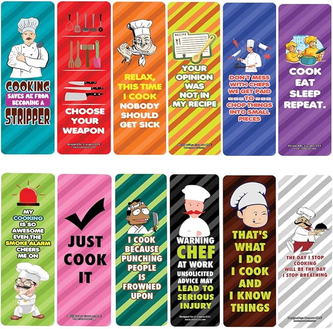 Creanoso Funny Cooking Bookmarks (2-Sets X 6 Cards) – Daily Inspirational Card Set – Interesting Book Page Clippers – Great Gifts for Adults and Professionals