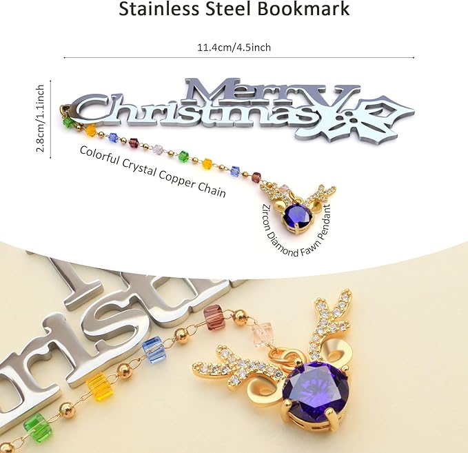 Metal Bookmark Cute Book Accessories Gifts for Women Teacher Readers Book Lovers for Christmas Mother's Day (Merry Christmas Silver)