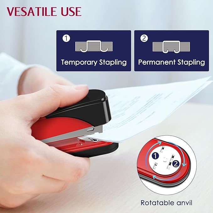 Metal Stapler Heavy Duty 50 Sheet Capacity with 1750 Staples and Staple Remover, Red Stapler Full Strip Staplers for Desk, No Jam, Non-Slip Office Stapler with Staples for Office & Classroom, Red