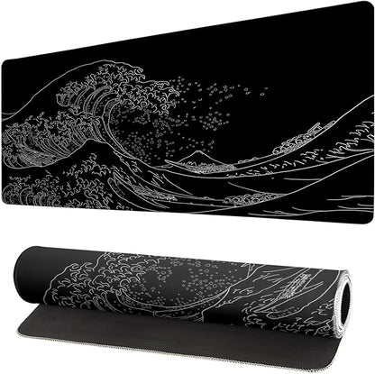 Extended Gaming Mouse Pad, Large Gaming Mouse Waterproof with Stitched Edges, Non-Slip Desktop Pad for Home and Office, Level Up Your 31.5x11.8 Inch… (Black Wave)