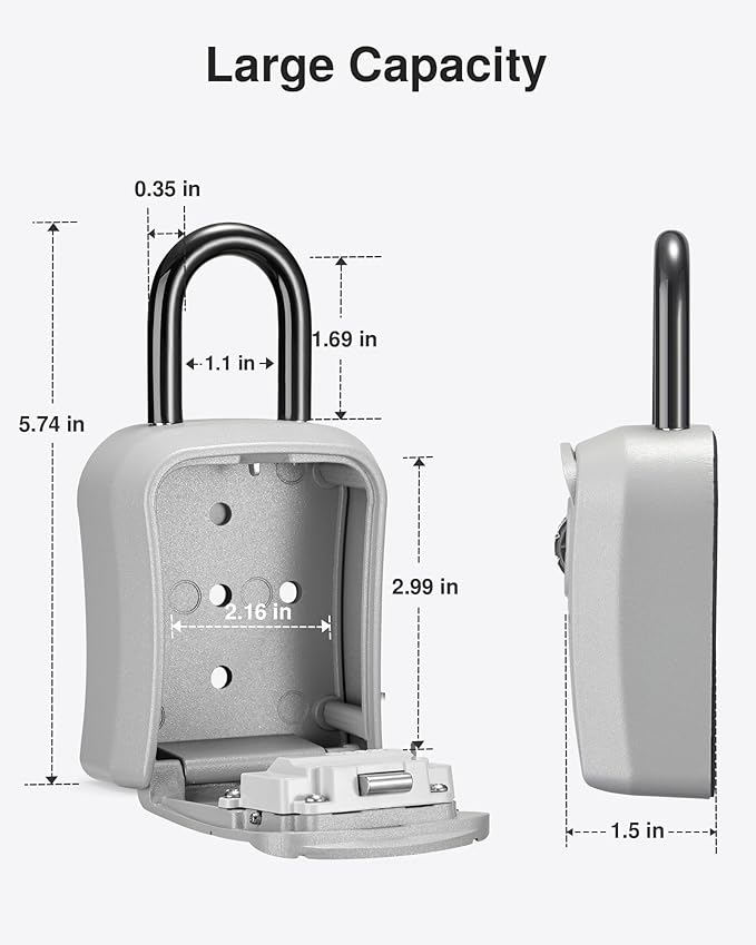 Puroma Key Lock Box, Portable Combination Lockbox Wall-Mounted Key Storage Box for House Keys, Resettable Code Safe Security Lock Box for Home, Office, Apartment Spare Key Storage (1 Pack, Silver)