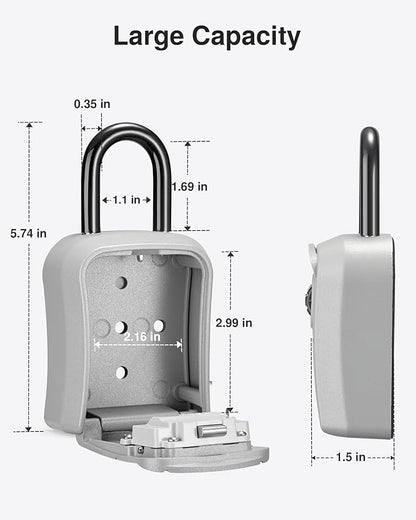 Puroma Key Lock Box, Portable Combination Lockbox Wall-Mounted Key Storage Box for House Keys, Resettable Code Safe Security Lock Box for Home, Office, Apartment Spare Key Storage (1 Pack, Silver)