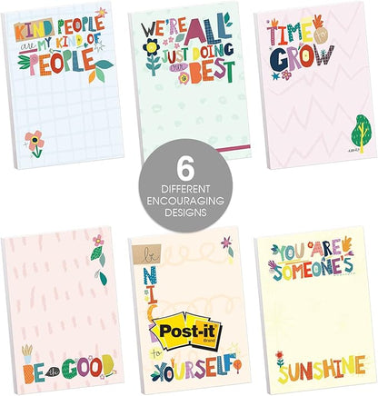 Gotcha Covered Notebooks Multicolor 3" x 4" Repositionable Floral Classroom Sticky Note Set - Six Colorful Encouragement Pads - Made in The USA