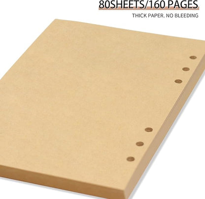 A5 Refill Paper, Unlined Blank Kraft Paper,100GSM Thick Refillable Paper 6 Hole Filler Inserts Loose Leaf Paper,for A5 6 Ring Binder,80 Sheets (160 Pages)(Kraft-Blank-A5)