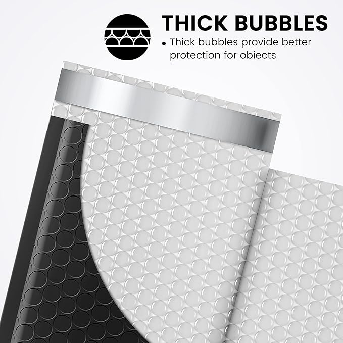Fuxury 4x8 Bubble Mailer 260 Pack Black Padded Envelopes for Mailing, Small Bubble Mailers Usable Size 4x7" Bubble Envelopes Self-SealPadded Mailers for Small Business Shipping Bulk#000