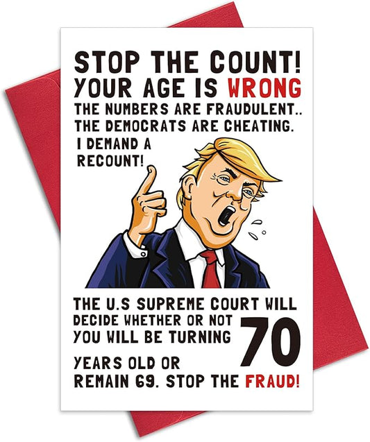 Ogeby Funny 70th Birthday Card, 70th Birthday Cards Gifts for Women Men, Hilarious 70 Year Old Birthday Gifts for Dad Mom Sister Brother, Stop The Count, Demand a Recount