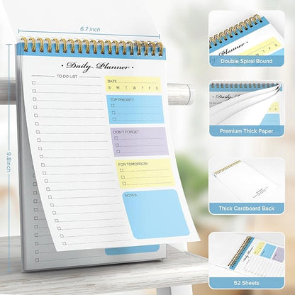 To Do List Notepad, To Do List Notebook for Work with 52 Undated Sheets, Daily To Do List Planner, Checklist Organizer Notebook for Office, Home and School- Blue
