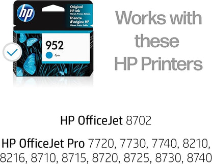 HP 952 Cyan Ink Cartridge | Works with HP OfficeJet 8702, HP OfficeJet Pro 7720, 7740, 8210, 8710, 8720, 8730, 8740 Series | Eligible for Instant Ink | L0S49AN