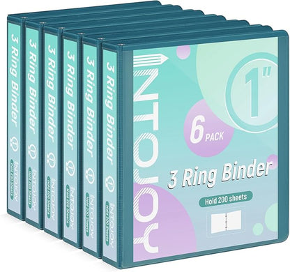 3 Ring Binder 1 Inch, IntoJoy 6 Pack Clear View 3 Hole Binder PVC-Free Fits 8.5x11 Inch Paper Flexible Round Ring Binders for School Office Home Binder Supplies (Green)