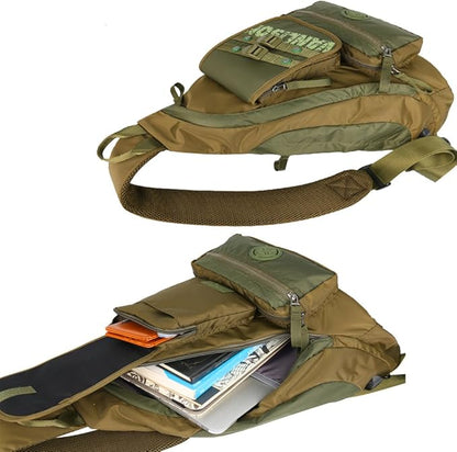 Larswon Sling Bag with USB Charging Port, Sling Backpack USB, Shoulder Backpack, Large Crossbody Bag, Chest Bag Large Army Green