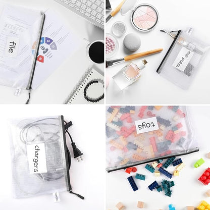18 Pack 8 size Mesh zipper pouch bags, Zipper Bags with Label Pocket,File Bags for Classroom Organization,Zipper Pouches of office supplies,Puzzles, Board Game Storage