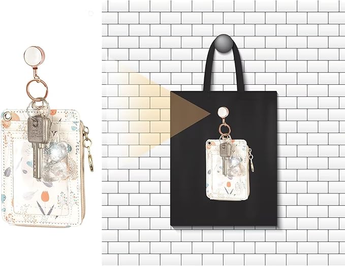 Badge Holder Retractable Clip, Metal Badge Reel Retractable Keychain Carabiner Badge Clip ID Badge Holders with Retractable Cord, 2 Pack (Black,Rose Gold)