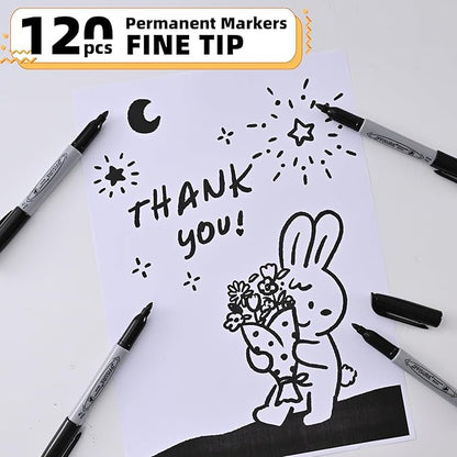 Permanent markers, 120 packs permanent markers bulk, quick drying in one second, waterproof, smooth, not easy to erase, durable, can be marked on glass, tiles and cloth, office supplies,Gray shell