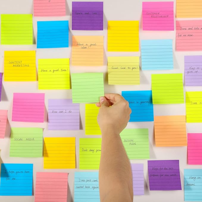 72 Pack 5760 Sheets Sticky Notes 3 x 3 Inches Bright Stick Note Pads Adhesive Self Stick Notepad Memo Pads for Office Home School Blank Book Supplies 80 Sheets/Pad (Lined)