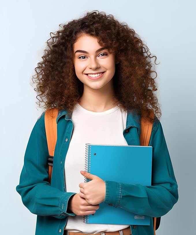 Dunwell Graph Paper Notebook 8.5 x 11 (Blue) Plastic Cover, 100 Sheets (200 Pages), 4x4 Squares, 1 Subject Graph Paper Spiral Notebook, 1/4" Grid, Pocket Divider, Easy Tear-Off, 3-Hole Punched