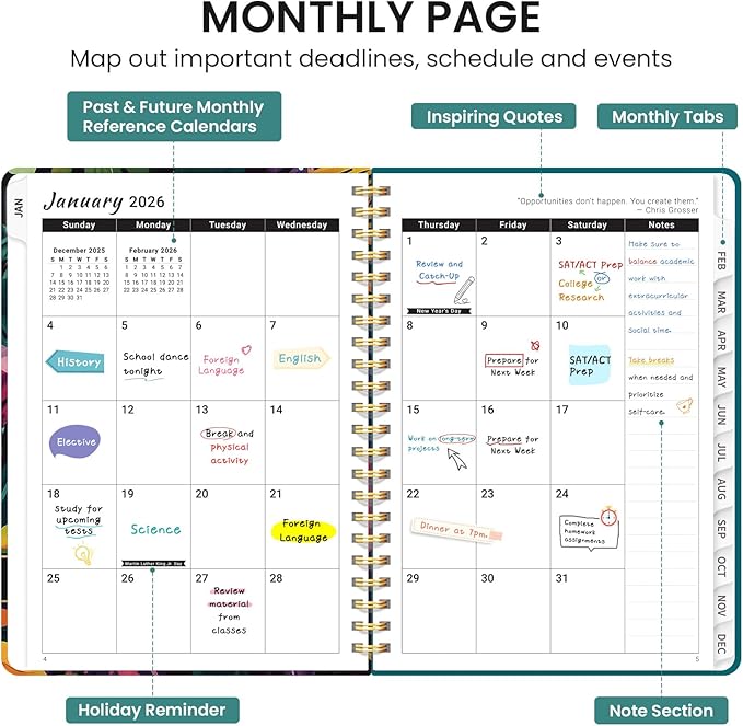 2026 Planner, Aesthetic Weekly and Monthly Planner for Women, Jan 2026 to Dec 2026, Hardcover 2026 Calendar Book with Monthly Tabs, Inner Pocket, Perfect for Office Home School - A4 (8.5" x 11"), Tropical Palms