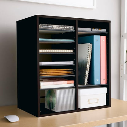 Safco Wooden Paper and Mail Organizer for Home Office and Classroom, Adjustable Shelves and Stackable