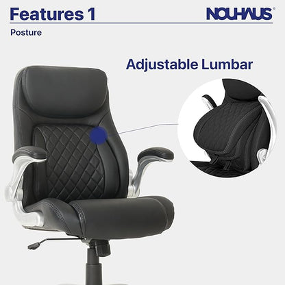 Nouhaus +Posture Ergonomic PU Leather Office Chair. Click5 Lumbar Support with FlipAdjust Armrests. Modern Executive Chair and Computer Desk Chair (Black)