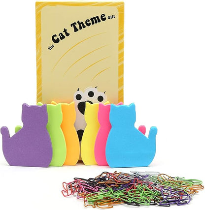 Adorable Cat Lover's Set: 6 Colorful Cat Paper Clips and Silhouette Cat Sticky Notes - Perfect Office Desk Accessories for Work and School