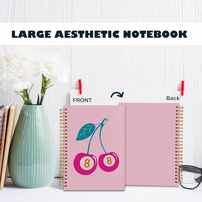 BearCake Funky Retro Preppy journal Pink Lucky 8 Ball Cherry Notebook, pink notebook, Pink Office Supplies, light pink notebook, Pink Desk Accessories, Pink Hardcover Spiral Notebook 5.5x8.3