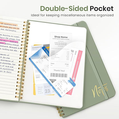 Lined Spiral Journal Notebook for Women, A5 College Ruled Journals for Writing, Hardcover Notebooks for Work, Note taking and Office School Supplies,140 Pages - Green