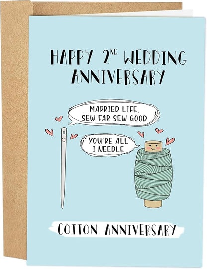 Funny 2 Years Anniversary Card, Two Years Anniversary Card for Husband Wife, Happy 2nd Wedding Anniversary Card, Cotton Anniversary Card