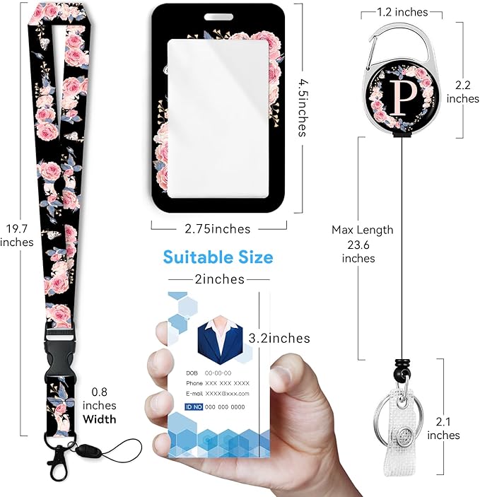 A-Z Badge Holder with Retractable Reel and Breakaway Lanyard Badge Clips Retractable Heavy Duty Badge Reel，Keychain，ID Holder with Breakaway Lanyard for School Nurse Office Teen P