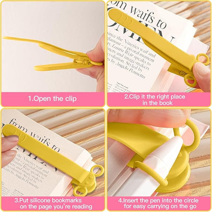 3pcs Page Bookmarks for Reading, Automatic Book Marks Tailored for Book Enthusiasts, Unique and Cute Book Page Holder Markers Clip Reading Accessories Gifts（Rose Yellow Blue）
