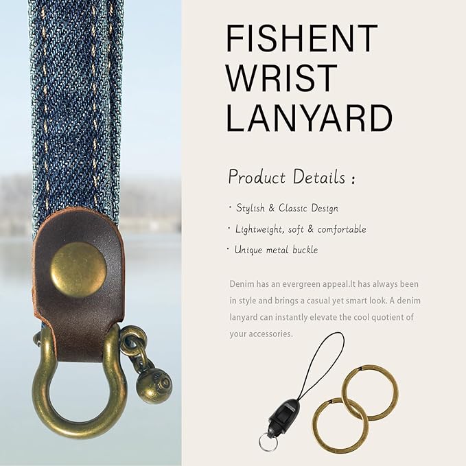 Fishent Denim Wristlet Keychain for Women Men, Cute Key Chain, Wrist Lanyards for Car Keys ID Badge Wallet Card Holder