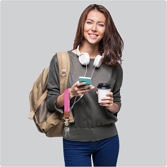 Fishent Stretchy Wristlet Keychain,Braided Cute Wrist Lanyards for Keys, Key Chain Holder for Women Men, Wrist Strap Keychain for Car Keys Phone Camera Wallet ID Badges Card (Pink)