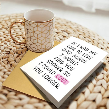 Chenive Romantic Anniversary Card for Husband Wife, Funny Birthday Card for Men Women, Sweet Poem Valentine's Day Card for Boyfriend Girlfriend, Find You Sooner Love You Longer