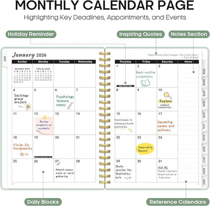 2026 Planner, Weekly and Monthly Calender Planner, Jan 2026 to Dec 2026, Hardcover 2026 Calendar Planner Book with Tabs & Inner Pocket, Office Home School Supplies for Women & Men - A5 (6.3" x 8.5"), Mint