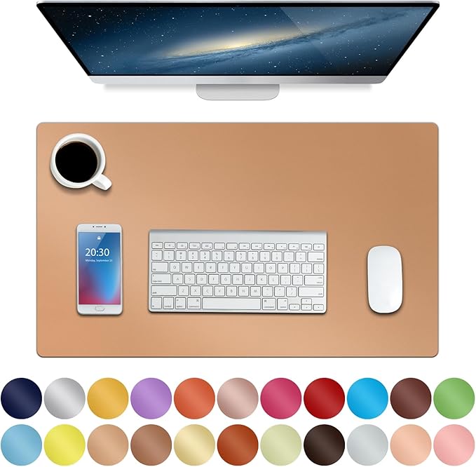 Boutilon Leather Desk Pad 24"x 14" Non-Slip Mouse Pad,Office Desk Mat,Waterprooft PU Leather Desk Blotter,Desk Pad Protector,Desk Writing Pad for Home Office Decor (S-Orange Pink)