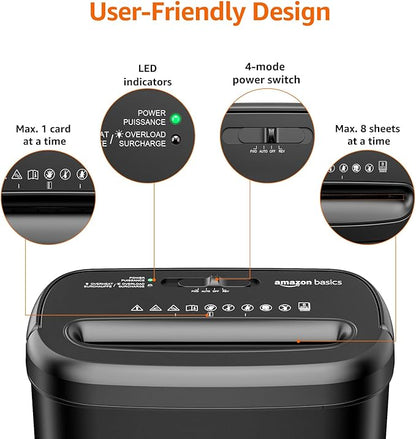 Amazon Basics 8-Sheet Cross Cut Paper Shredder and Credit Card Shredder - Black