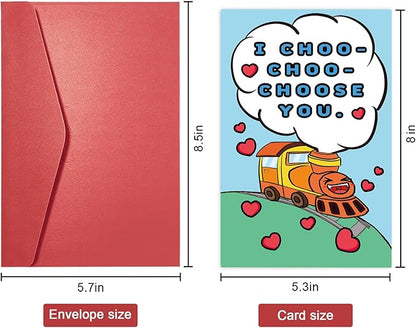 SuperShunhu Cute Train Valentines Day Card for Him Her, Lovely Valentines Card for Kids Child, Funny Anniversary Card for Boyfriend Girlfriend, I Choo Choo Choose You Card