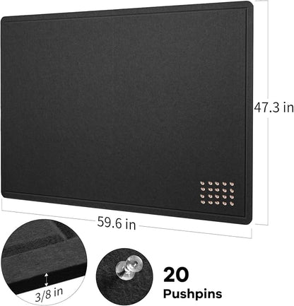 Large Bulletin Board, 60 x 48 inches Decorative Felt Pinboard, 5' x 4' Cork Board Alternative for Wall, Foldable Photo Board Self-Adhesive Vision Board Mood Board with 20 Pushpins - Black